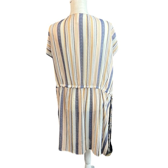 Xhilaration Short Sleeve Topper Cardigan Striped Womens Size L Tan Blue Pink - Picture 5 of 11